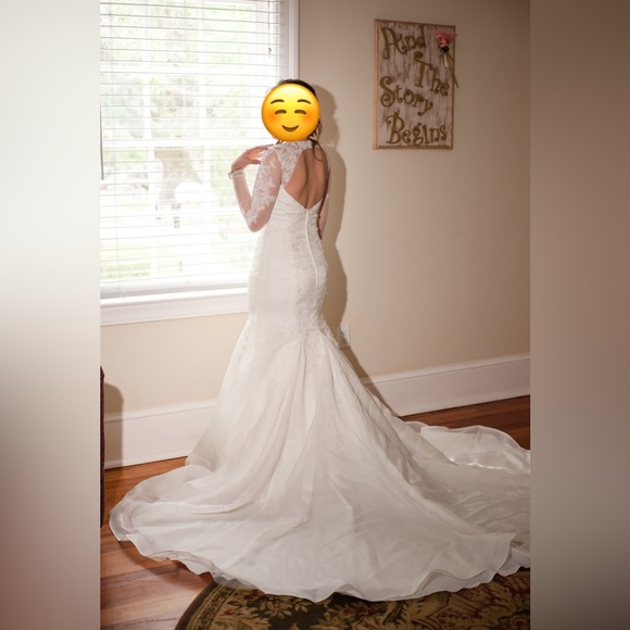 DAVID'S BRIDAL SLEEVE WEDDING DRESS - Picture 3 of 9